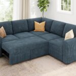 Modular Sectional Sleeper Couch with Pull Out Bed, Corduroy L Shaped Sofa with Storage, Convertible Sectional Couches for Living Room, Blue