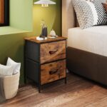 Night Stand, Small 2 Drawer Dresser, Nightstand with Fabric Bins for Bedroom, Closet, Dorm, Rustic Brown Wood Grain Print, 11.8" D x 15.7" W x 20.9" H - Image 2