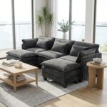 Sectional Couches for Living Room, 110.6" U-Shaped Modular Sectional Sofa, 5-Seat Chenille Deep Seat Cloud Couch with 2 Movable Ottomans & Throw Pillows, Grey