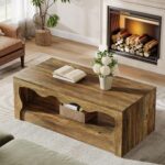 Rectangle Coffee Table, 47-Inch Farmhouse Coffee Tables for Living Room, 2-Tier Wooden Rectangular Accent Center Low Cocktail Tea Table with Open Storage Shelf, Rustic Brown